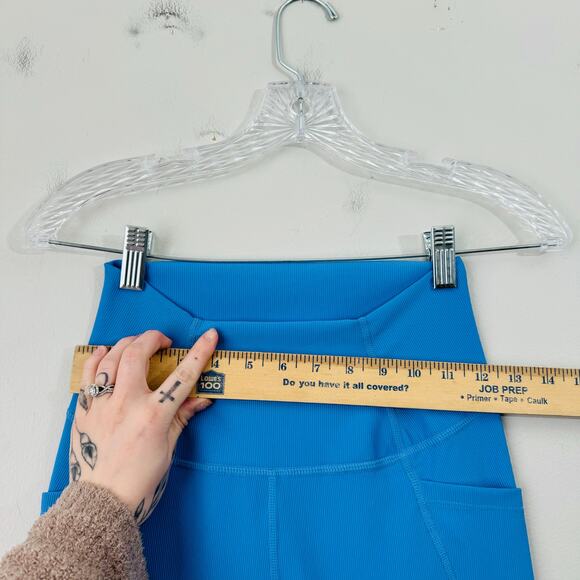 Wilo Bright Blue High Waisted Ribbed Leggings Activewear Gym Pant Women's M - Picture 4 of 11